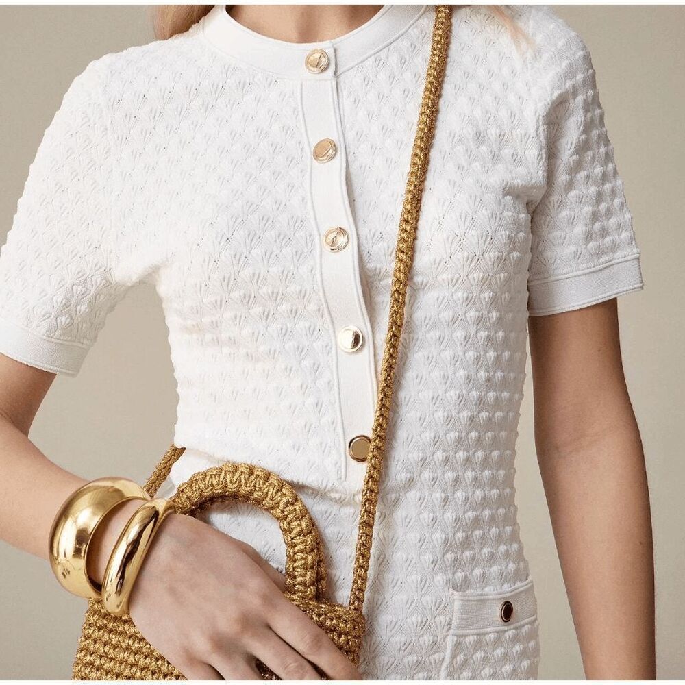 J.Crew NWT Textured Lady Sweater Dress White Preppy Classic Stretch Knit XS - Picture 3 of 5